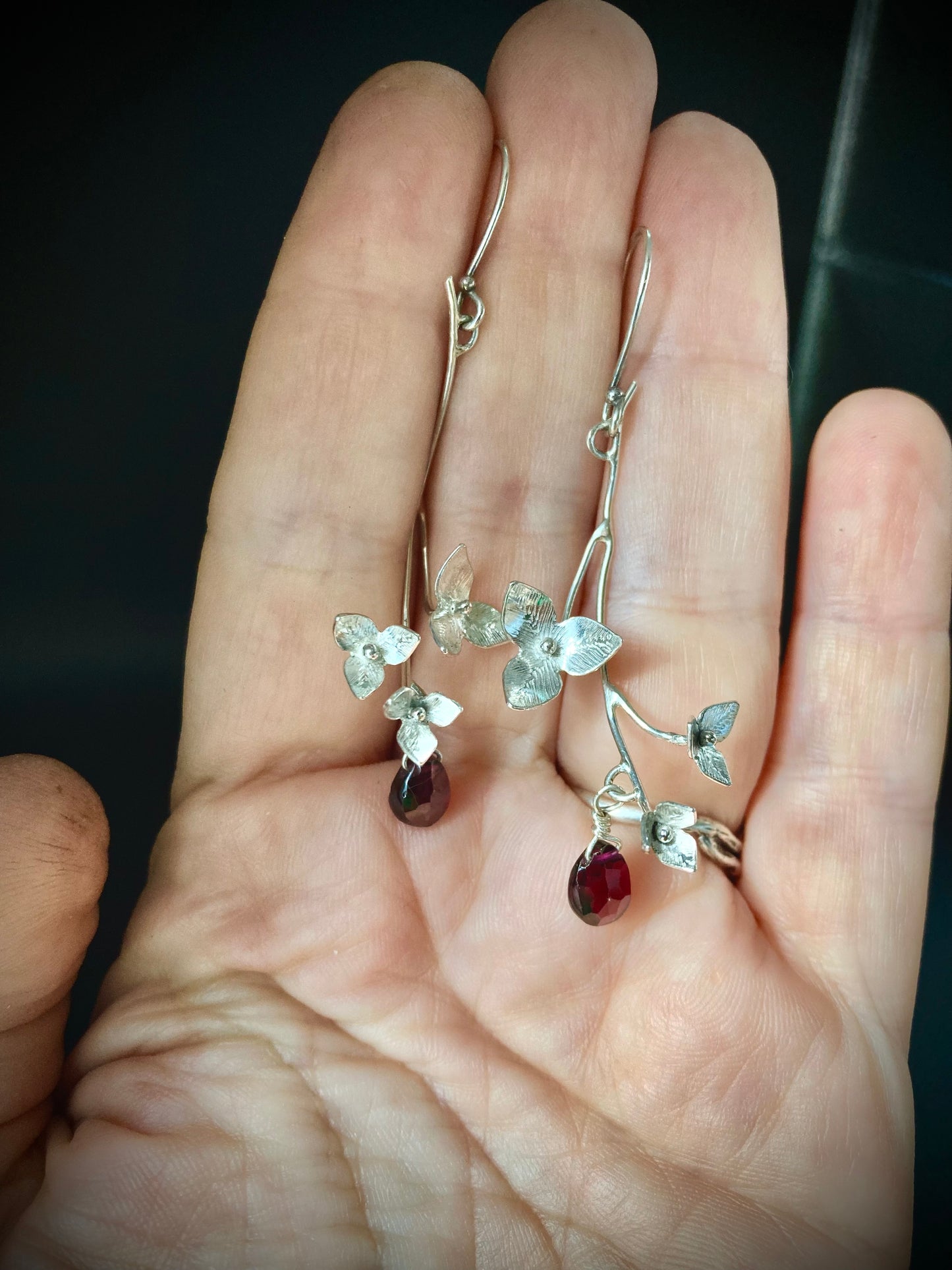 Garnet flower earrings