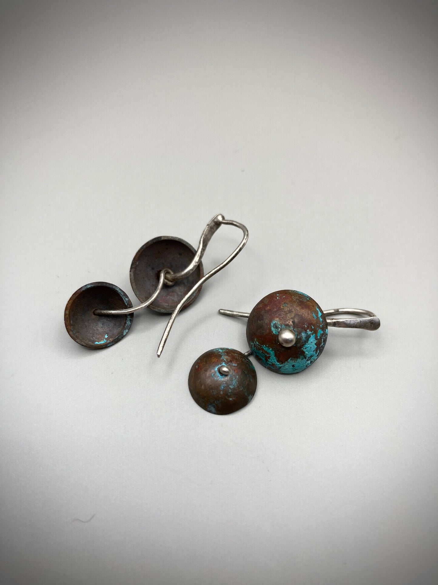 Blue copper double half round earrings
