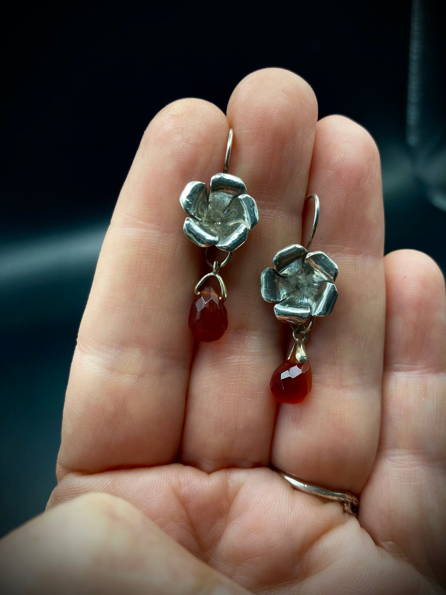 Fire agate flower earrings