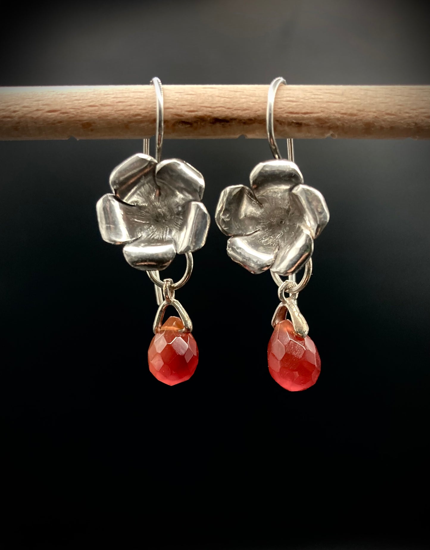 Fire agate flower earrings